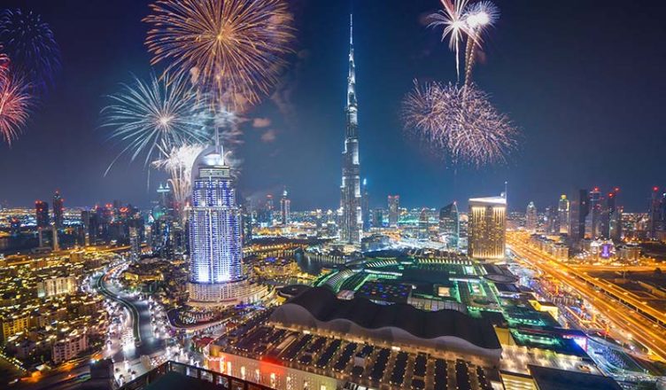 Fireworks display at Burj Khalifa on New Year’s Eve