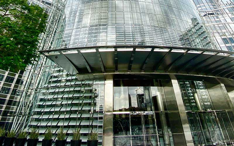 View of Burj Khalifa’s glass-side entrance