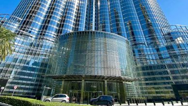 Burj Khalifa entrance with glass facade