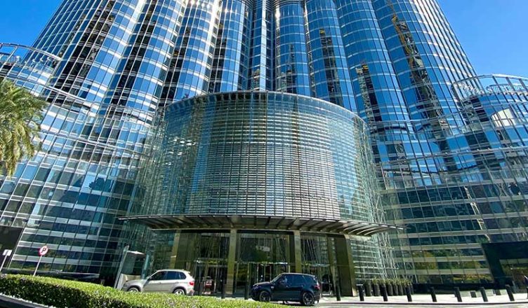 Burj Khalifa entrance with glass facade