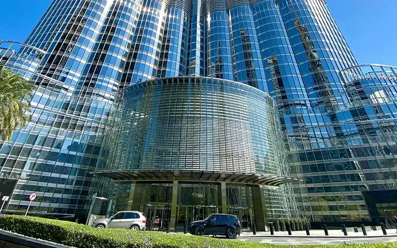 Burj Khalifa entrance with glass facade