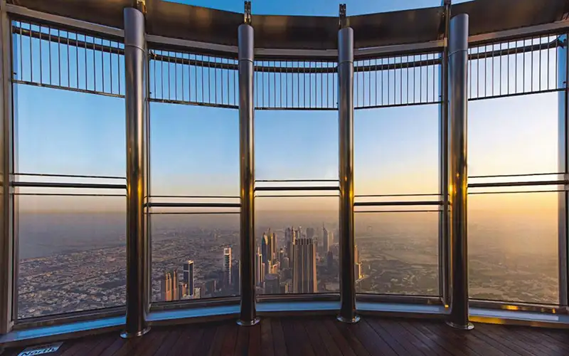Sunset view of Dubai skyline from observation deck