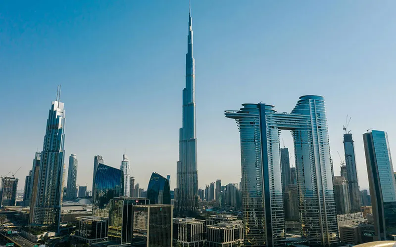 Dubai Skyscrapers view at Sunset